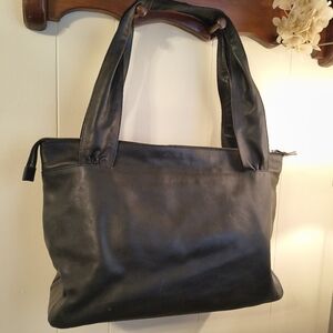 Andrea Mabiani Italian Black Leather Tote Bag With Tassle